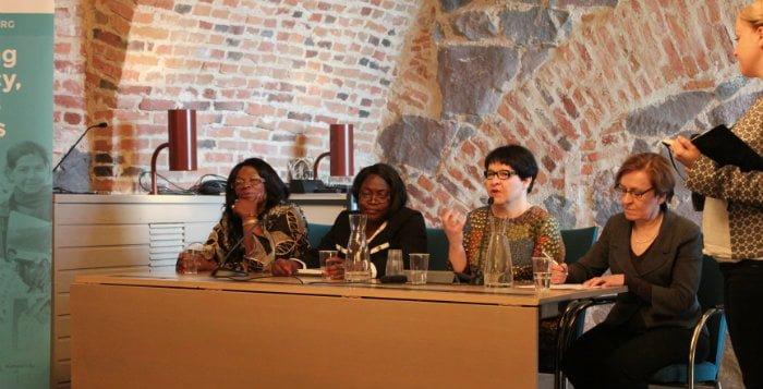 Minister Nkandu Luo, MPs Moono Lubezhi and Tarja Filatov, and the vice-chair of NYTKIS Sirpa Hertell participated in a panel discussion on women's cross-party cooperation
