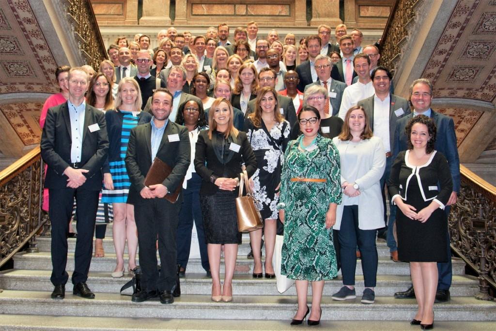 Big group of people standing on stairs