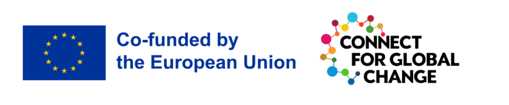 Logo with EU flag and text co-funded by the European Union, and the logo of the Connect for Global Change project.